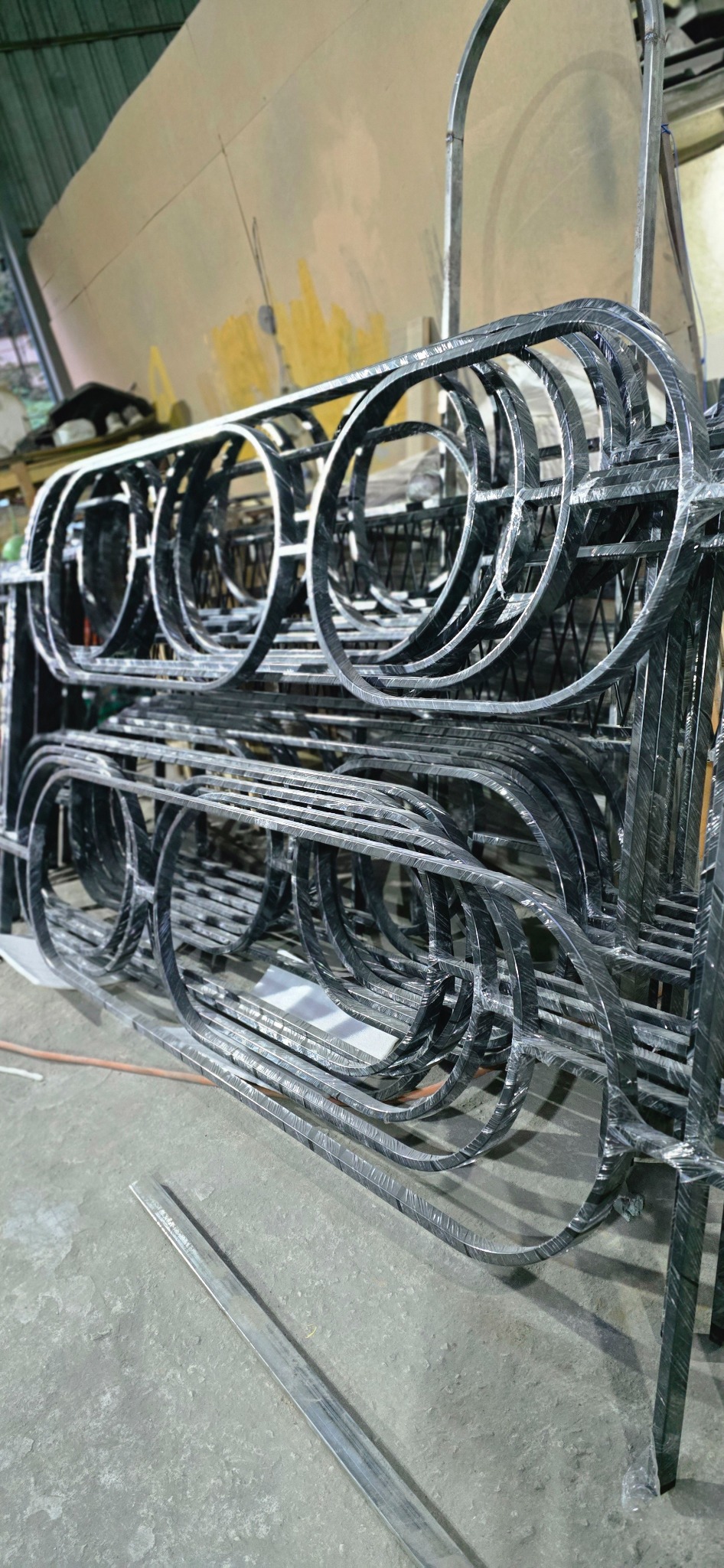 Protected fabricated metal partition frameworks ready for installation